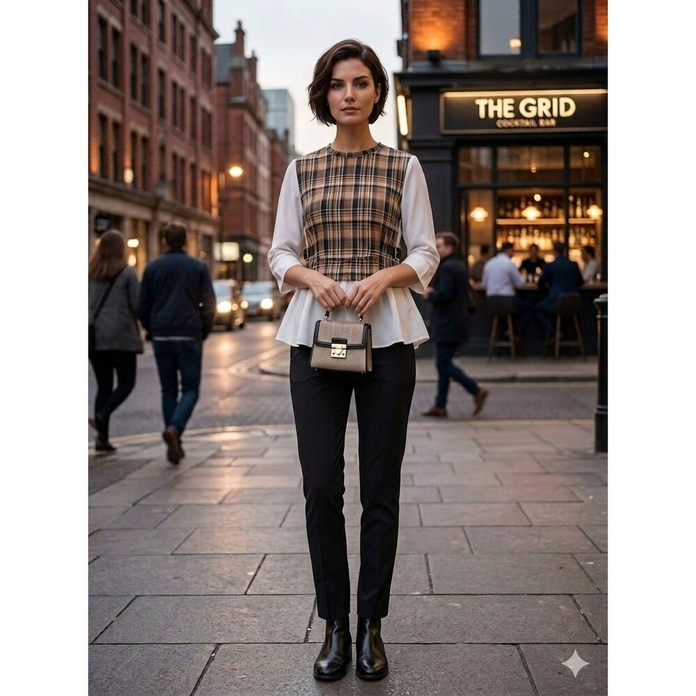Cocomo XL Brown Plaid ¾ Sleeve Top Rafaella 16W Black Comfort Waist Pants Bundle